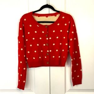 Vintage Brick Red Polka Dot Cropped Cardigan